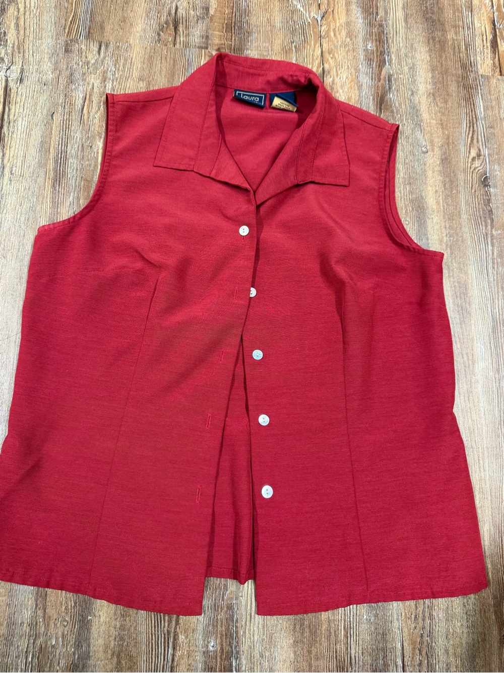 Vintage 90s Red sleeveless button-up front and collar, size 8